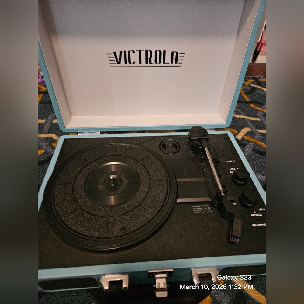 Sky Blue Victrola Record Player